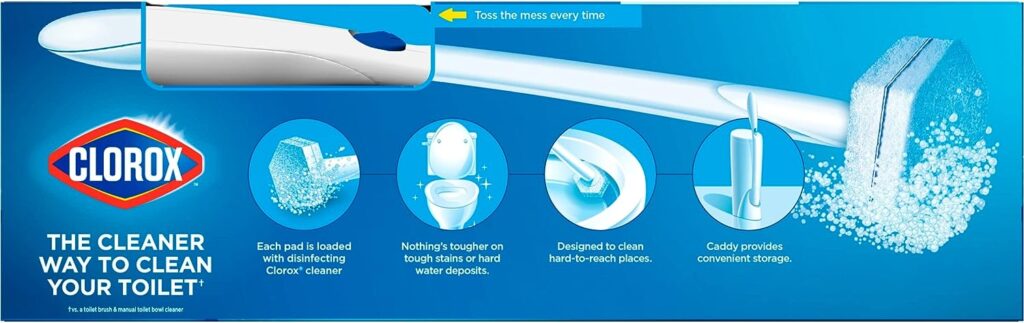 Clorox ToiletWand Disposable Toilet Cleaning Kit, Toilet Brush, Toilet and Bathroom Cleaning System with Storage Caddy and 6 Disinfecting ToiletWand Refill Heads (Package May Vary)