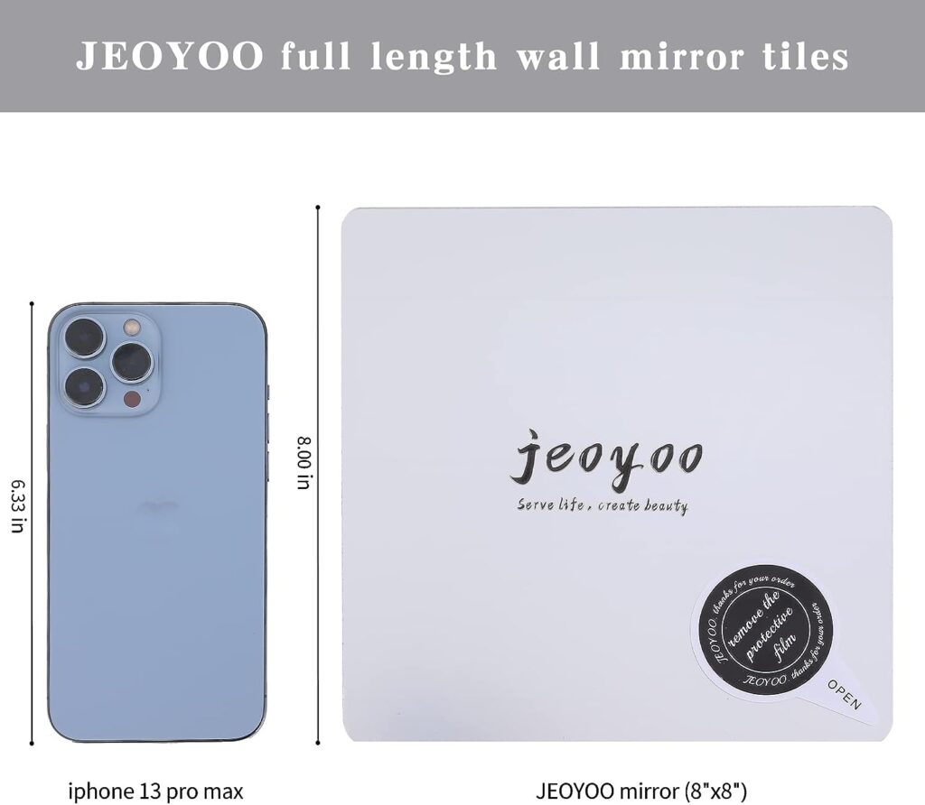 JEOYOO Full Length Wall Mirror Tiles, 8 x 8 x 8 PCS, Frameless Full Body Mirror Tiles for Bedroom,shatterproof Non Glass Mirrors Wall Mounted for Home Gym, Over The Door, Kids Mirror，32x16