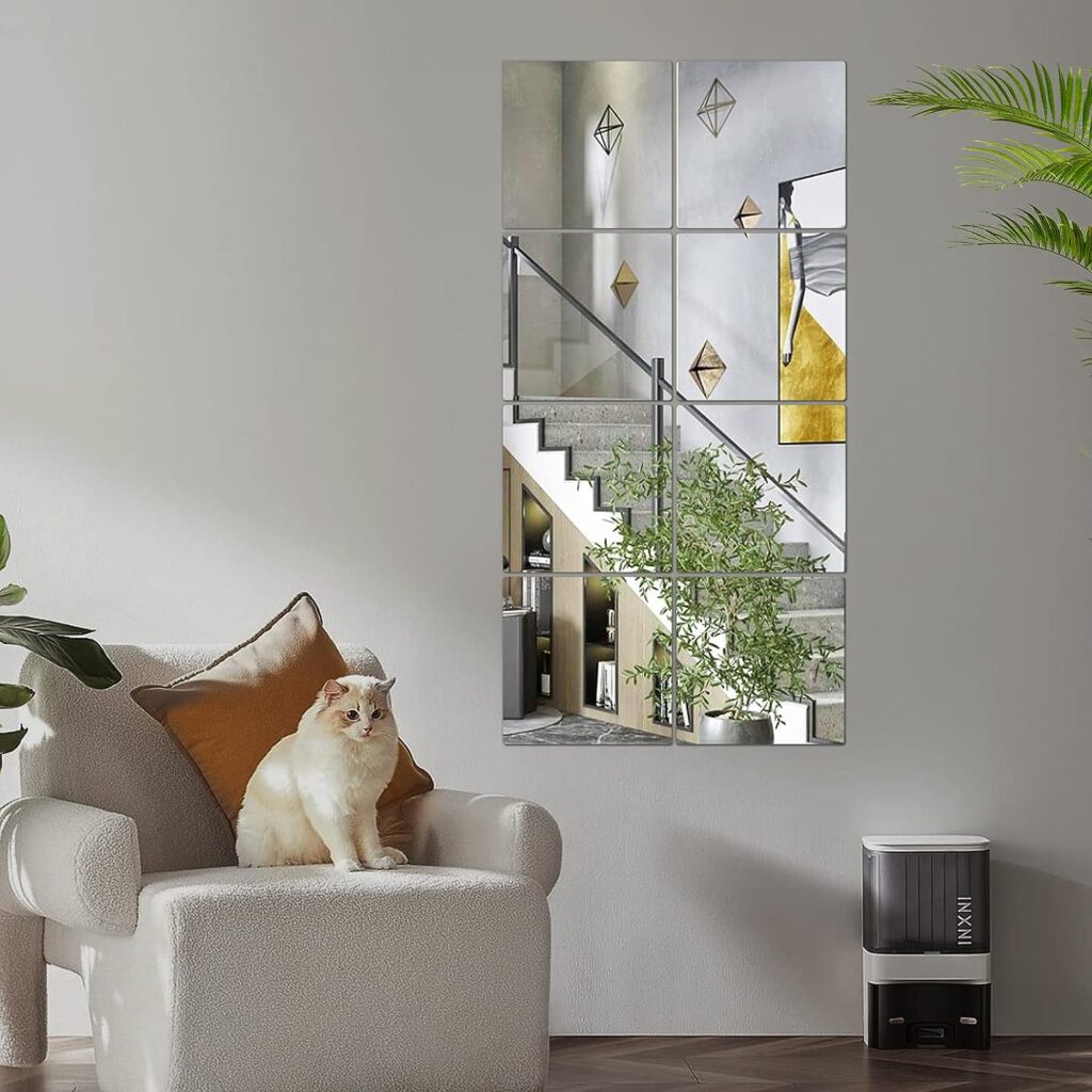 JEOYOO Full Length Wall Mirror Tiles, 8 x 8 x 8 PCS, Frameless Full Body Mirror Tiles for Bedroom,shatterproof Non Glass Mirrors Wall Mounted for Home Gym, Over The Door, Kids Mirror，32x16