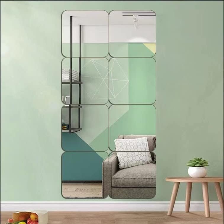 JEOYOO Full Length Wall Mirror Tiles, 8 x 8 x 8 PCS, Frameless Full Body Mirror Tiles for Bedroom,shatterproof Non Glass Mirrors Wall Mounted for Home Gym, Over The Door, Kids Mirror，32x16