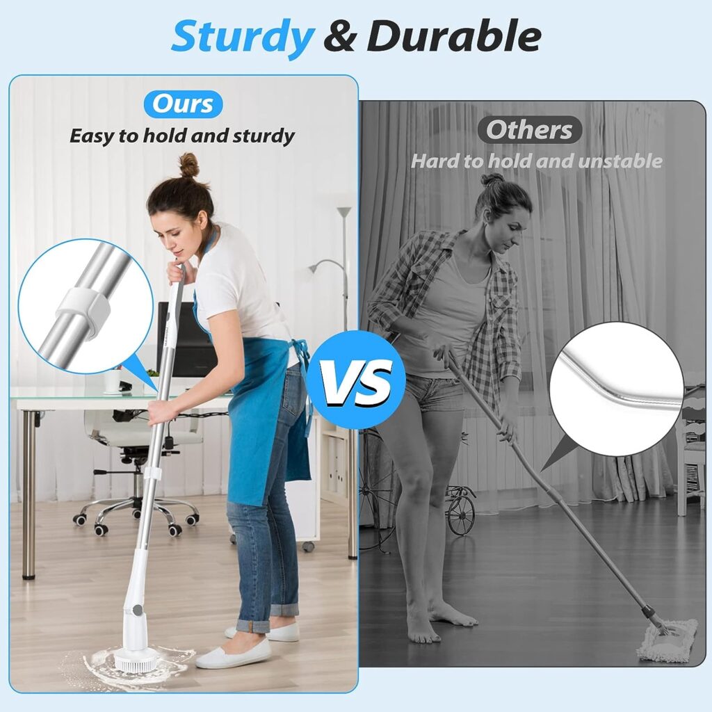 MABOGU Electric Spin Scrubber, Cordless Shower Scrubber with 8 Replaceable Brush Heads, Bathroom Scrubber Dual Speeds, Shower Cleaning Brush with Extension Arm for Bathroom Tub Tile Floor(GreyWhite)