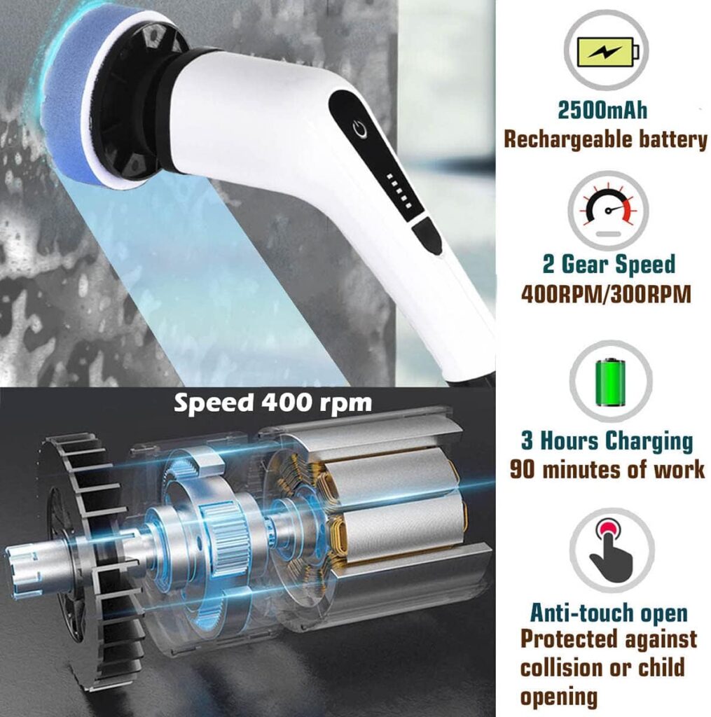 MGLSDeet Electric Spin Scrubber Rechargeable Cleaning Brush with 7 Replaceable Brush Heads, Cordless and Portable Power Scrubber, Electric Bathroom Scrubber for Cleaning Tile, Window, Floor, Tub, Car