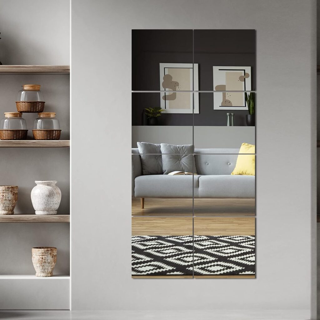 Wall Mirror Full Length (Glass, 10x10x 8PCS), Large Full Body Mirror Tiles for Door, Bedroom, Home Gym